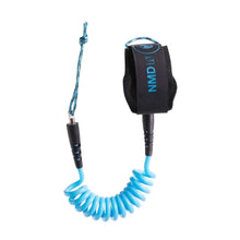 Bodyboarding wrist leash in black and blue on a white background.