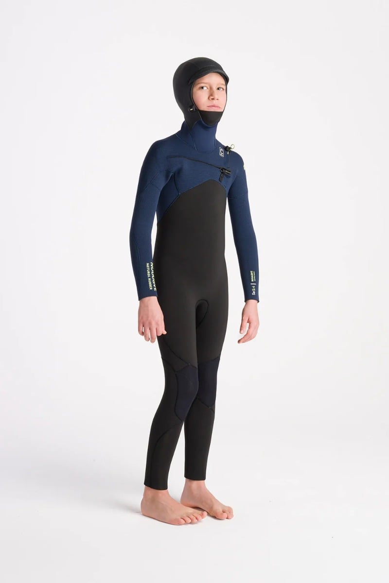 C-Skins NuWave Session 5/4mm Junior GBS Hooded Winter Wetsuit 2026 - Black / Bluestone X / Cool Green