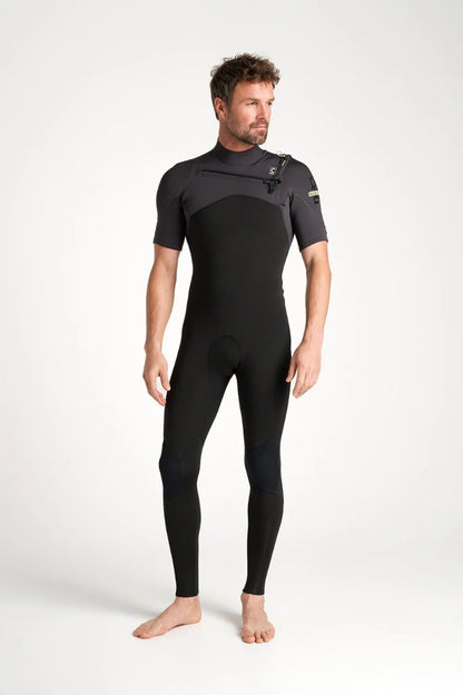 C-Skins NuWave Session Lite 2mm Mens Flatlock Chest Zip Short Arm Wetsuit 2026 - Black / Meteor