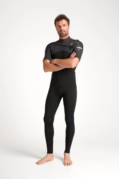 C-Skins NuWave Session Lite 2mm Mens Flatlock Chest Zip Short Arm Wetsuit 2026 - Black / Meteor