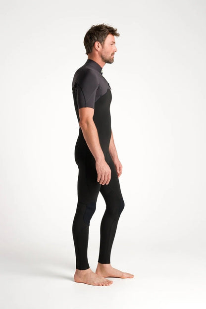 C-Skins NuWave Session Lite 2mm Mens Flatlock Chest Zip Short Arm Wetsuit 2026 - Black / Meteor