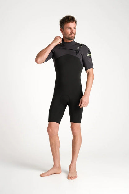 C-Skins NuWave Session Lite 2mm Mens Flatlock Chest Zip Shorty 2026 - Black / Meteor