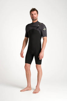 C-Skins NuWave Session Lite 2mm Mens Flatlock Chest Zip Shorty 2026 - Black / Meteor
