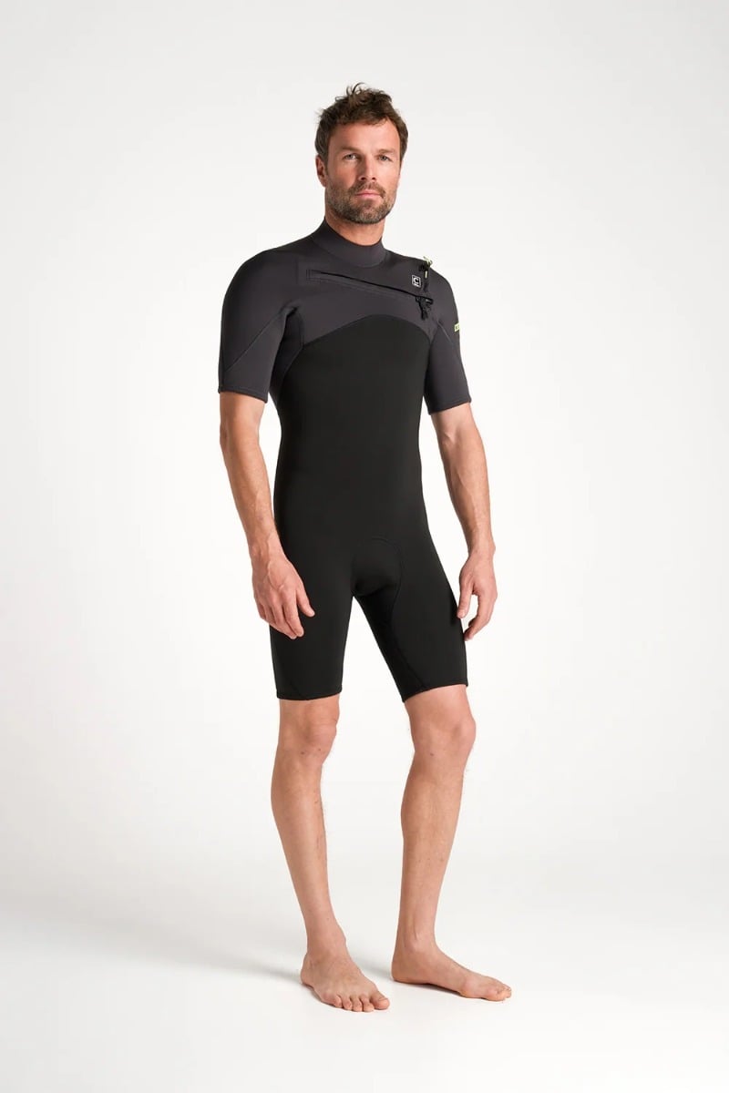 C-Skins NuWave Session Lite 2mm Mens Flatlock Chest Zip Shorty 2026 - Black / Meteor