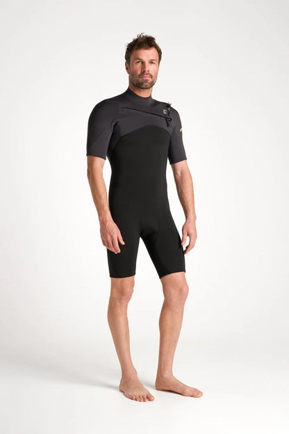 C-Skins NuWave Session Lite 2mm Mens Flatlock Chest Zip Shorty 2026 - Black / Meteor