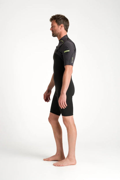 C-Skins NuWave Session Lite 2mm Mens Flatlock Chest Zip Shorty 2026 - Black / Meteor