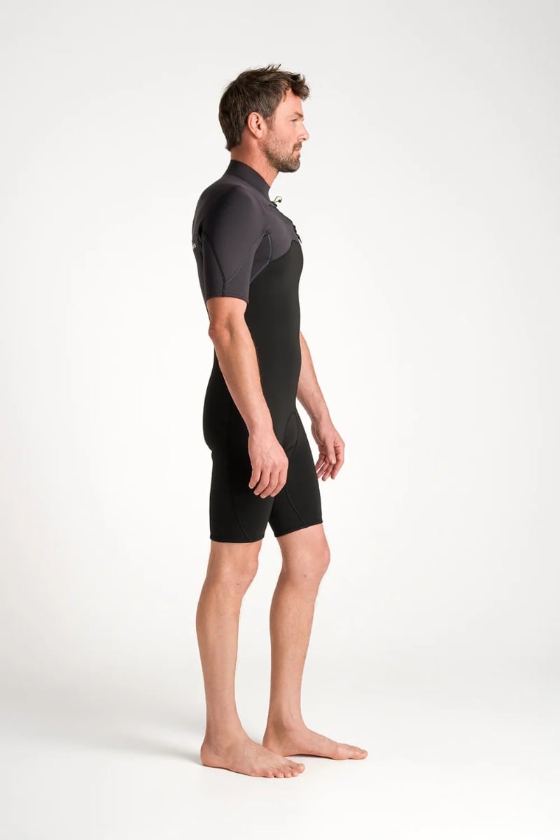 C-Skins NuWave Session Lite 2mm Mens Flatlock Chest Zip Shorty 2026 - Black / Meteor