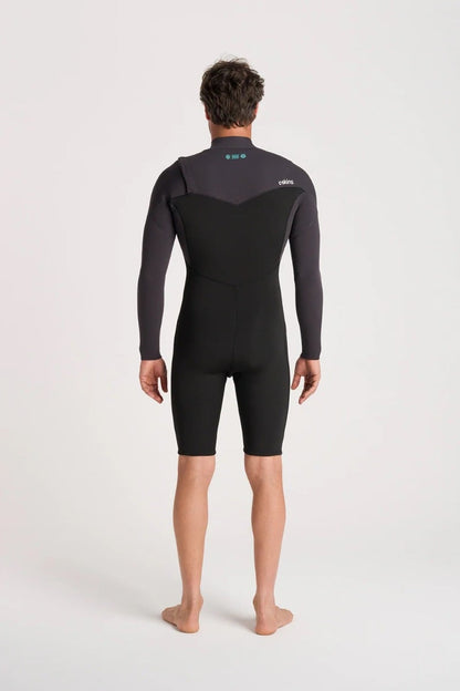 C-Skins NuWave Session 3/2mm Mens GBS Chest Zip Long Arm Shorty 2026 - Black/Meteor X/Petrol