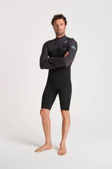 C-Skins NuWave Session 3/2mm Mens GBS Chest Zip Long Arm Shorty 2026 - Black/Meteor X/Petrol