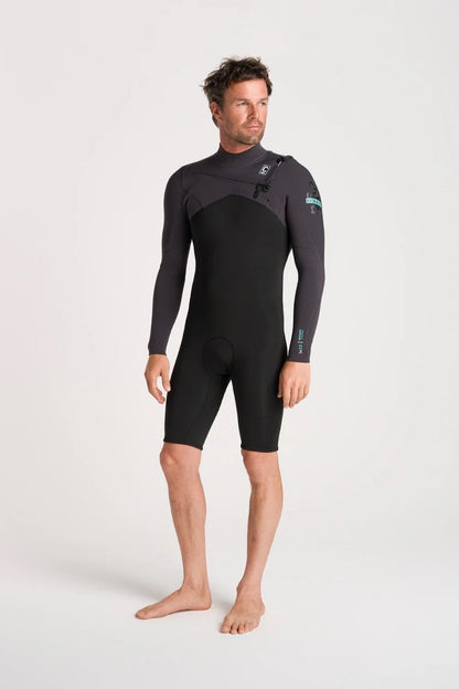C-Skins NuWave Session 3/2mm Mens GBS Chest Zip Long Arm Shorty 2026 - Black/Meteor X/Petrol