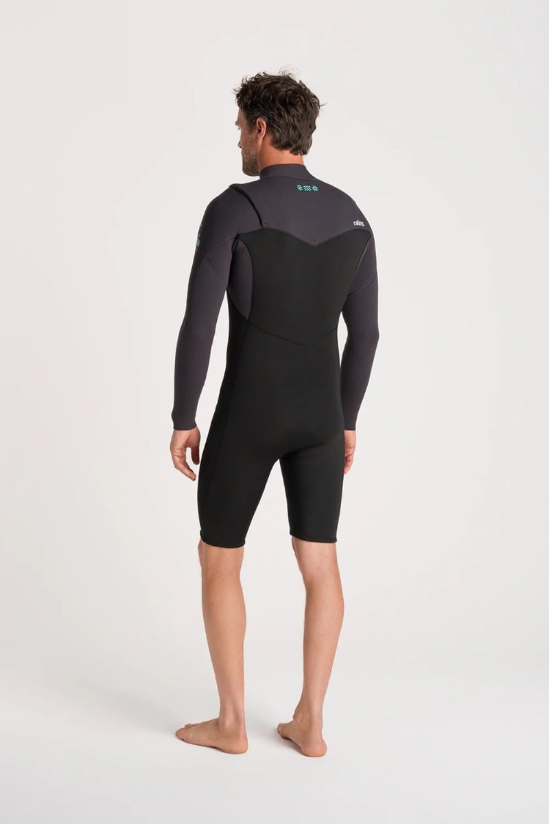 C-Skins NuWave Session 3/2mm Mens GBS Chest Zip Long Arm Shorty 2026 - Black/Meteor X/Petrol