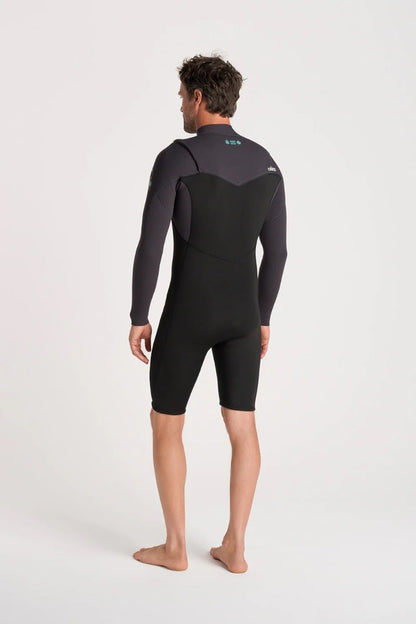 C-Skins NuWave Session 3/2mm Mens GBS Chest Zip Long Arm Shorty 2026 - Black/Meteor X/Petrol