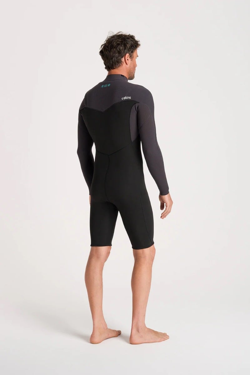 C-Skins NuWave Session 3/2mm Mens GBS Chest Zip Long Arm Shorty 2026 - Black/Meteor X/Petrol