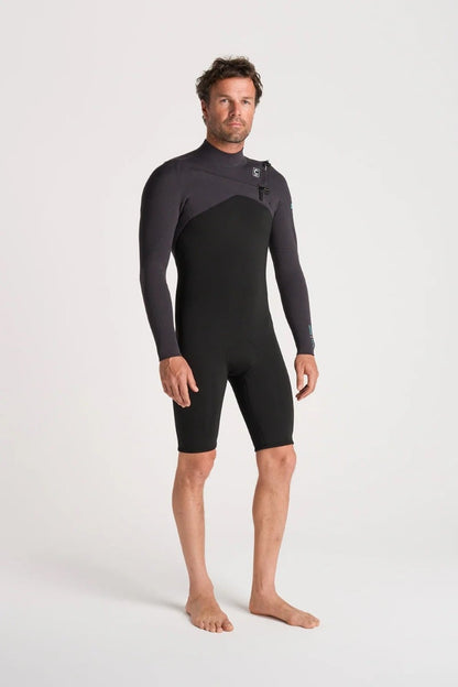 C-Skins NuWave Session 3/2mm Mens GBS Chest Zip Long Arm Shorty 2026 - Black/Meteor X/Petrol
