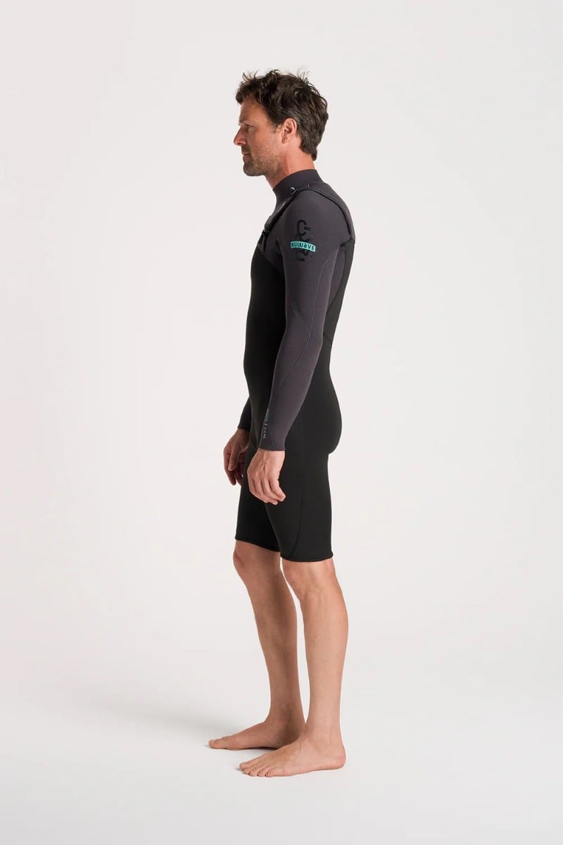 C-Skins NuWave Session 3/2mm Mens GBS Chest Zip Long Arm Shorty 2026 - Black/Meteor X/Petrol