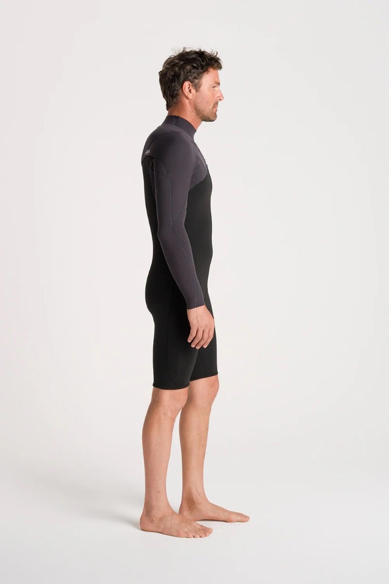 C-Skins NuWave Session 3/2mm Mens GBS Chest Zip Long Arm Shorty 2026 - Black/Meteor X/Petrol
