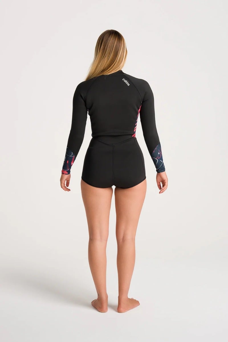 C-Skins NuWave Solace Lite 2mm Womens Flatlock Front Zip Long Sleeve Surf Suit - Black / Tropical