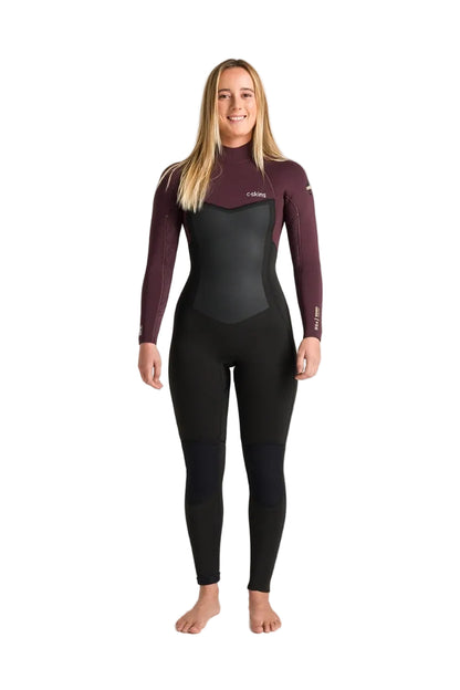 C-Skins NuWave Surflite 5/4/3mm Womens GBS Back Zip Winter Wetsuit in Black / Rust / Yellow