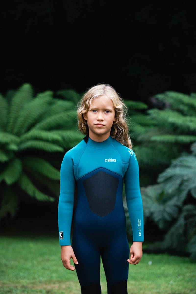 C-Skins NuWave Legend 4/3mm Junior GBS Back Zip Wetsuit 2026 - Bluestone / Emerald / Lime