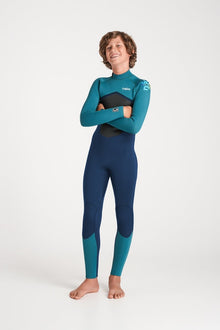 C-Skins NuWave Legend 4/3mm Junior GBS Back Zip Wetsuit 2026 - Bluestone / Emerald / Lime