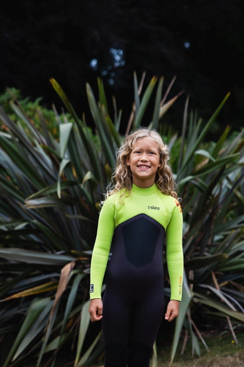 C-Skins NuWave Legend 4/3mm Junior GBS Back Zip Wetsuit 2026 - Meteor / Lime / Orange