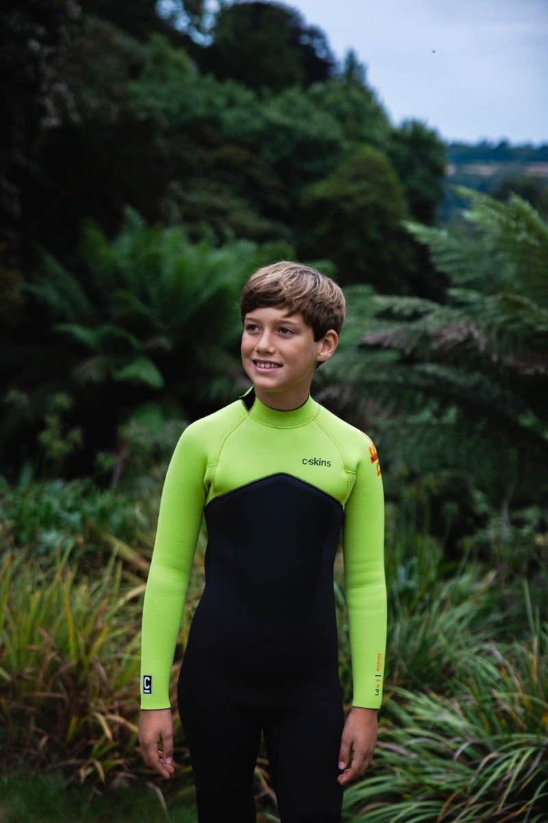 C-Skins NuWave Legend 4/3mm Junior GBS Back Zip Wetsuit 2026 - Meteor / Lime / Orange