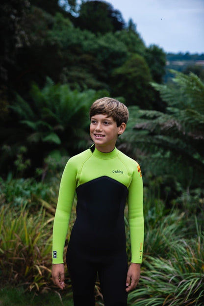 C-Skins NuWave Legend 4/3mm Junior GBS Back Zip Wetsuit 2026 - Meteor / Lime / Orange