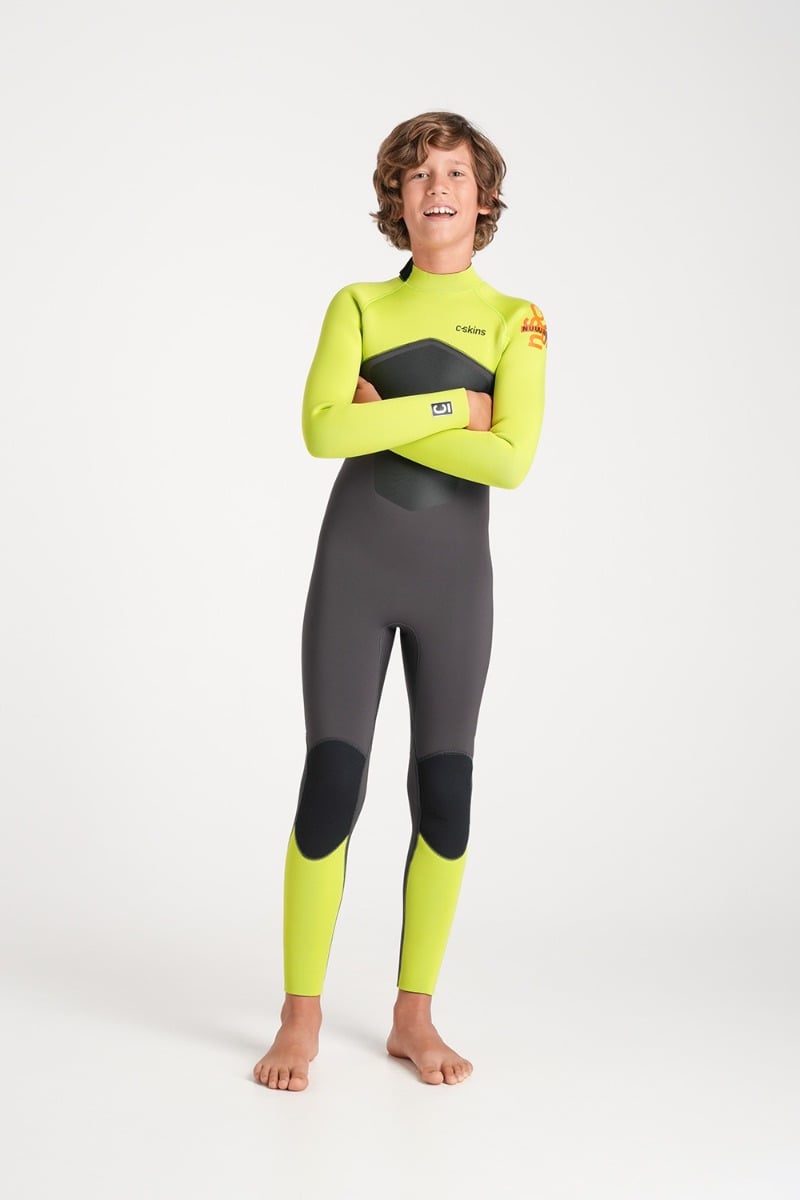 C-Skins NuWave Legend 4/3mm Junior GBS Back Zip Wetsuit 2026 - Meteor / Lime / Orange