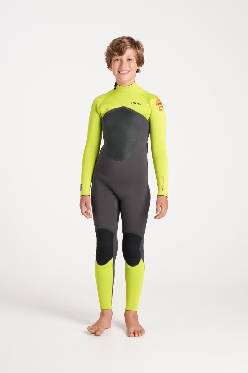 C-Skins NuWave Legend 4/3mm Junior GBS Back Zip Wetsuit 2026 - Meteor / Lime / Orange