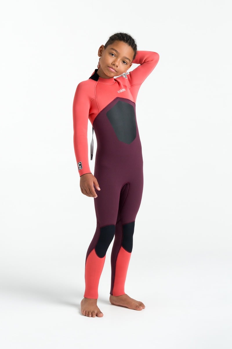 C-Skins NuWave Legend 4/3mm Junior GBS Back Zip Wetsuit 2026 - Rust / Coral Flame / Blue