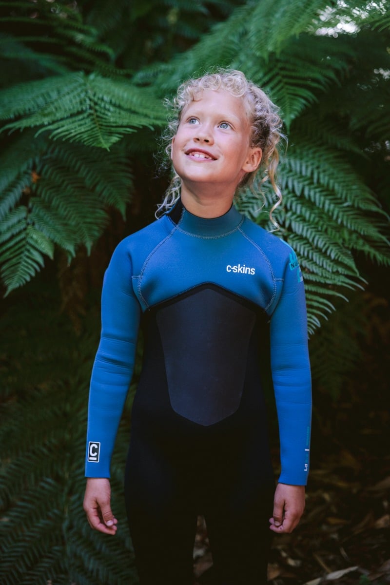 C-Skins NuWave Legend 5/4mm Junior GBS Back Zip Wetsuit 2026 - Black / Steel Blue / Aqua