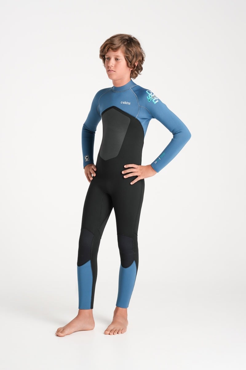 C-Skins NuWave Legend 5/4mm Junior GBS Back Zip Wetsuit 2026 - Black / Steel Blue / Aqua