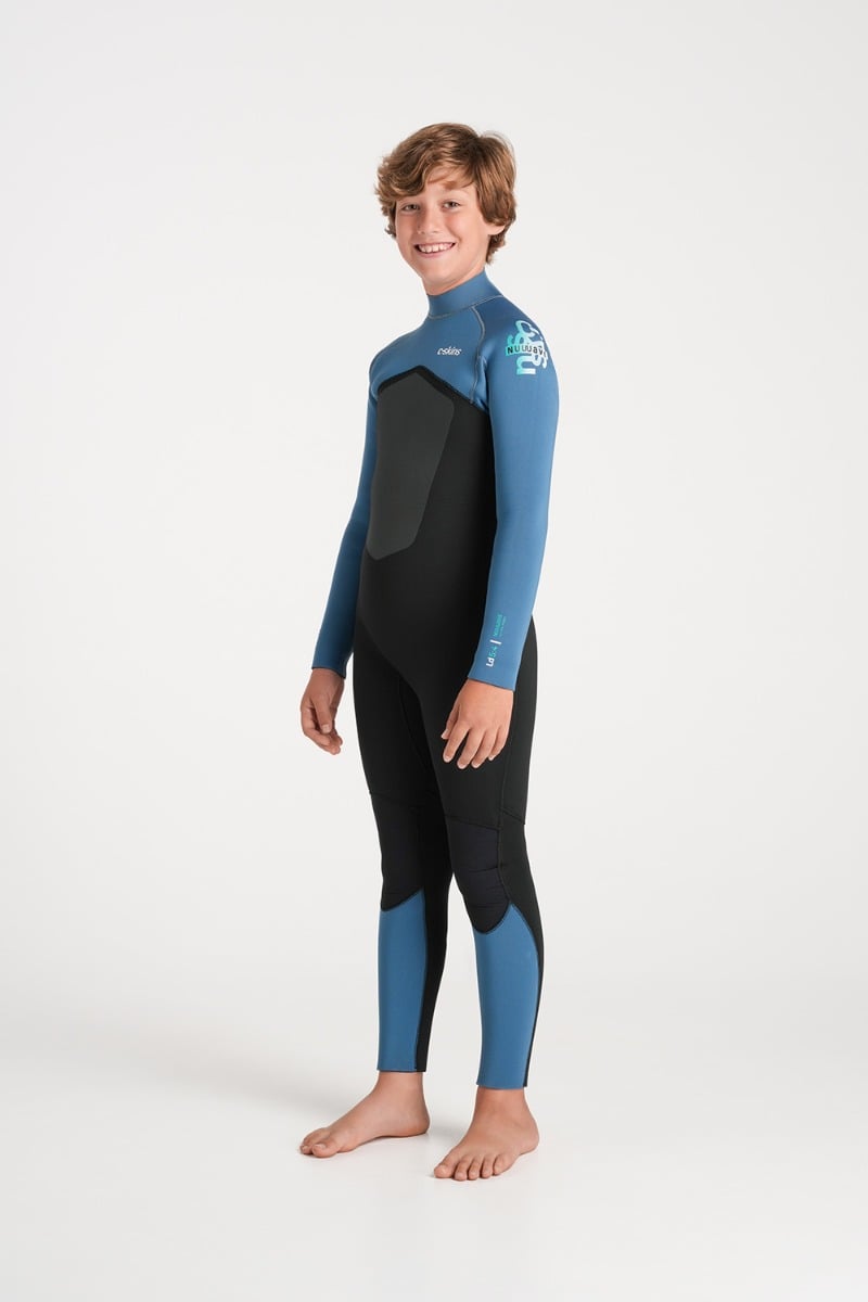C-Skins NuWave Legend 5/4mm Junior GBS Back Zip Wetsuit 2026 - Black / Steel Blue / Aqua