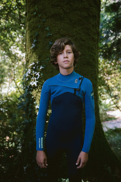 C-Skins NuWave Session 4/3mm Junior GBS Chest Zip Wetsuit 2026 - Bluestone/Steel Blue X/Lime