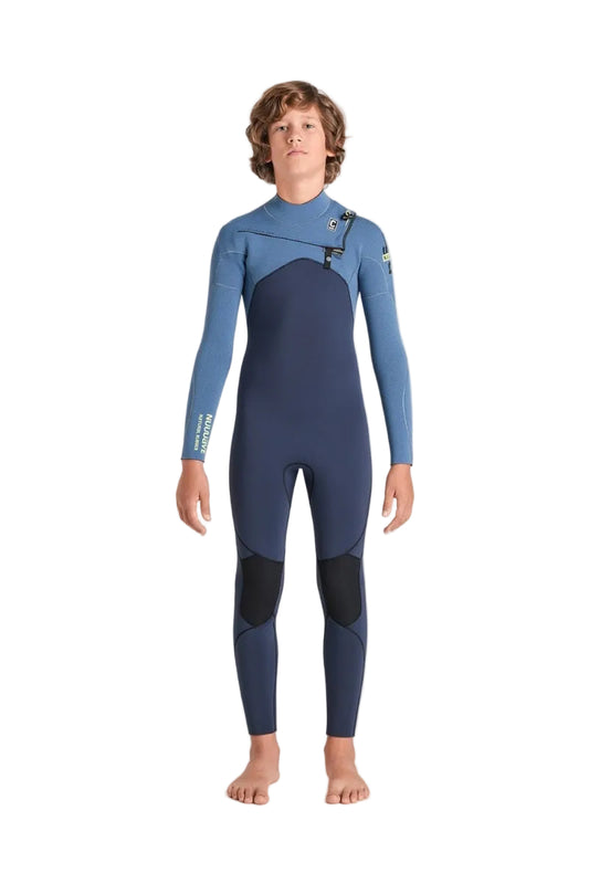C-Skins NuWave Session 4/3mm Junior GBS Chest Zip Wetsuit in Bluestone/Steel Blue X/Lime