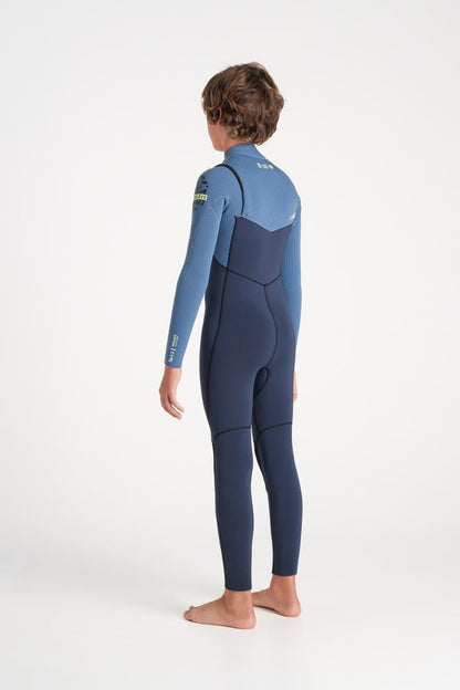 C-Skins NuWave Session 4/3mm Junior GBS Chest Zip Wetsuit 2026 - Bluestone/Steel Blue X/Lime