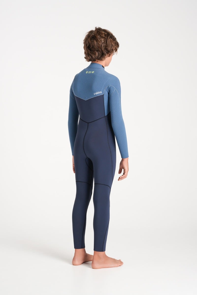 C-Skins NuWave Session 4/3mm Junior GBS Chest Zip Wetsuit 2026 - Bluestone/Steel Blue X/Lime