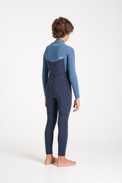 C-Skins NuWave Session 4/3mm Junior GBS Chest Zip Wetsuit 2026 - Bluestone/Steel Blue X/Lime