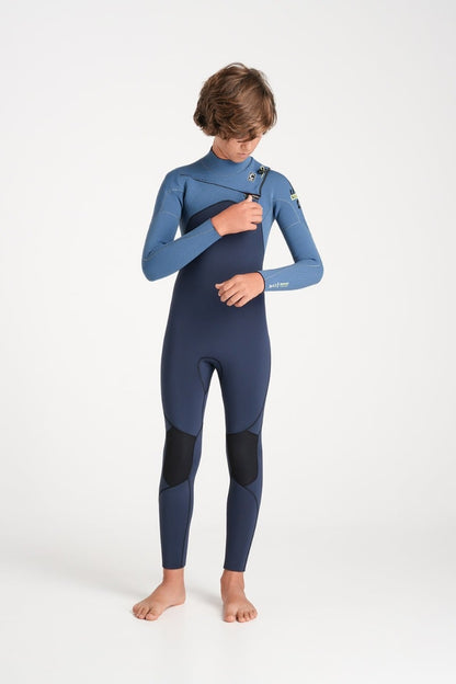 C-Skins NuWave Session 4/3mm Junior GBS Chest Zip Wetsuit 2026 - Bluestone/Steel Blue X/Lime
