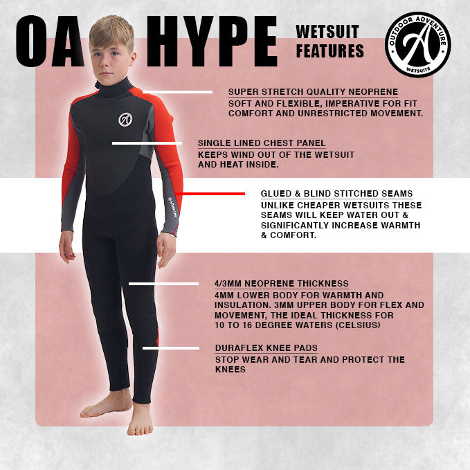 OA Hype 4/3mm Boys Back Zip Wetsuit 2024 - Black