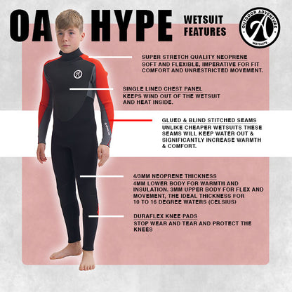 OA Hype 4/3mm Boys Back Zip Wetsuit 2024 - Black