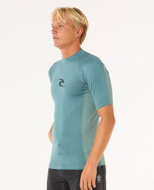 Rip Curl Waves UPF Perf Short Sleeve Rash Vest - Blue Stone