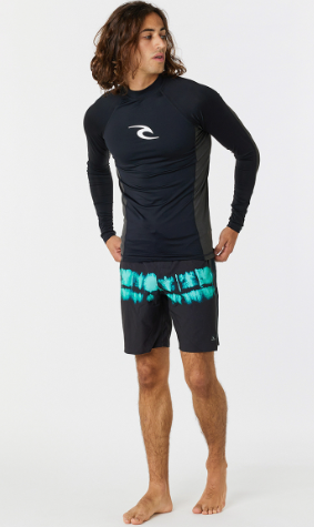 Rip Curl Waves Men's UPF Performance Long Sleeve Rash Vest - Black