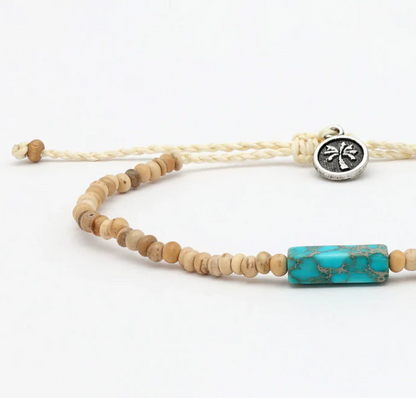 Pineapple Island Adjustable Beaded Bracelet - Coconut Wood/Nat Stone Bead