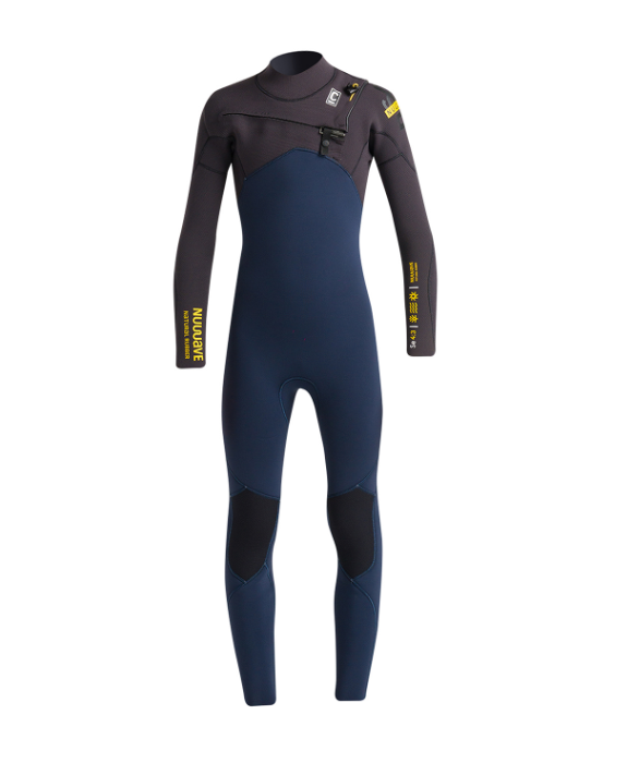 C Skins NuWave Session 4/3mm Junior Chest Zip Wetsuit - Bluestone/Meteor X/ Saffron