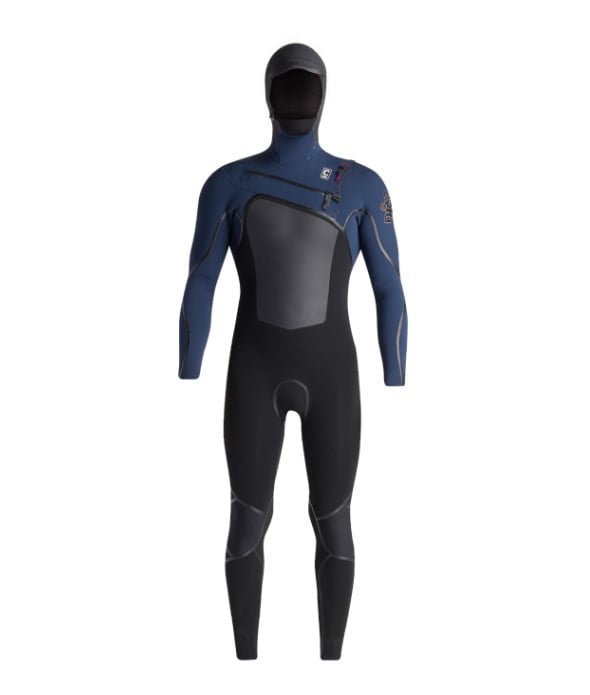 C-Skins NuWave Wired 5/4mm Mens Liquid Skin Hooded Chest Zip Wetsuit - Black/Bluestone X/Rust