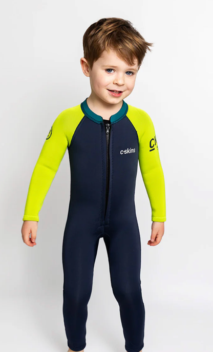 C-Skins NuWave C-KID Baby Front Zip Steamer Wetsuit 2026 - Bluestone/Lime