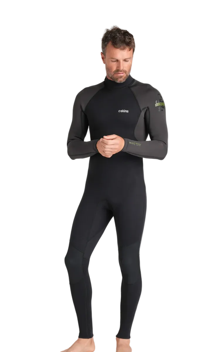 C-Skins NuWave Element 3/2mm Mens FL Back Zip Steamer - Black/Meteor/Olive