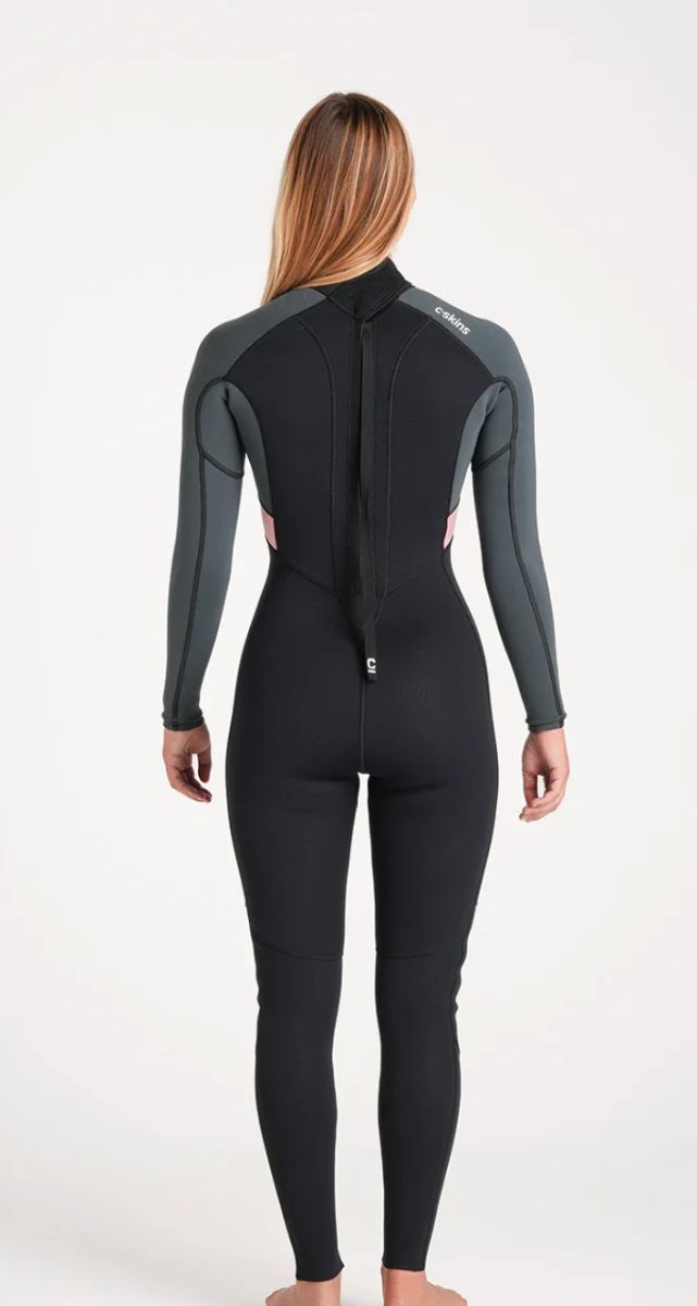 C-Skins NuWave Element 3/2mm Womens FL Back Zip Steamer 2026 - Black/Forest Green/Rose