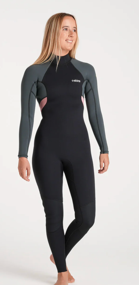 C-Skins NuWave Element 3/2mm Womens FL Back Zip Steamer 2026 - Black/Forest Green/Rose